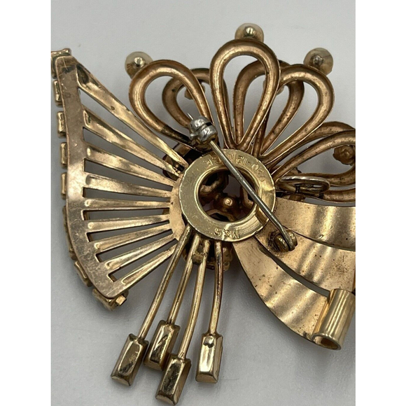 M&S 1/20 12K G.F Clear & Pink Rhinestone VTG 1950s Prong Set Brooch Pendant - Picture 5 of 9